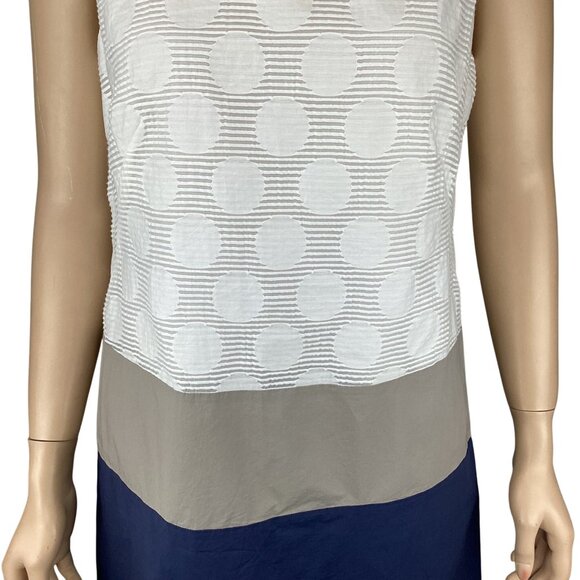 Peserico Womens‎ Dress Size 42 US 6 White Blue ColorBlock Sleeveless Shift - Picture 3 of 8